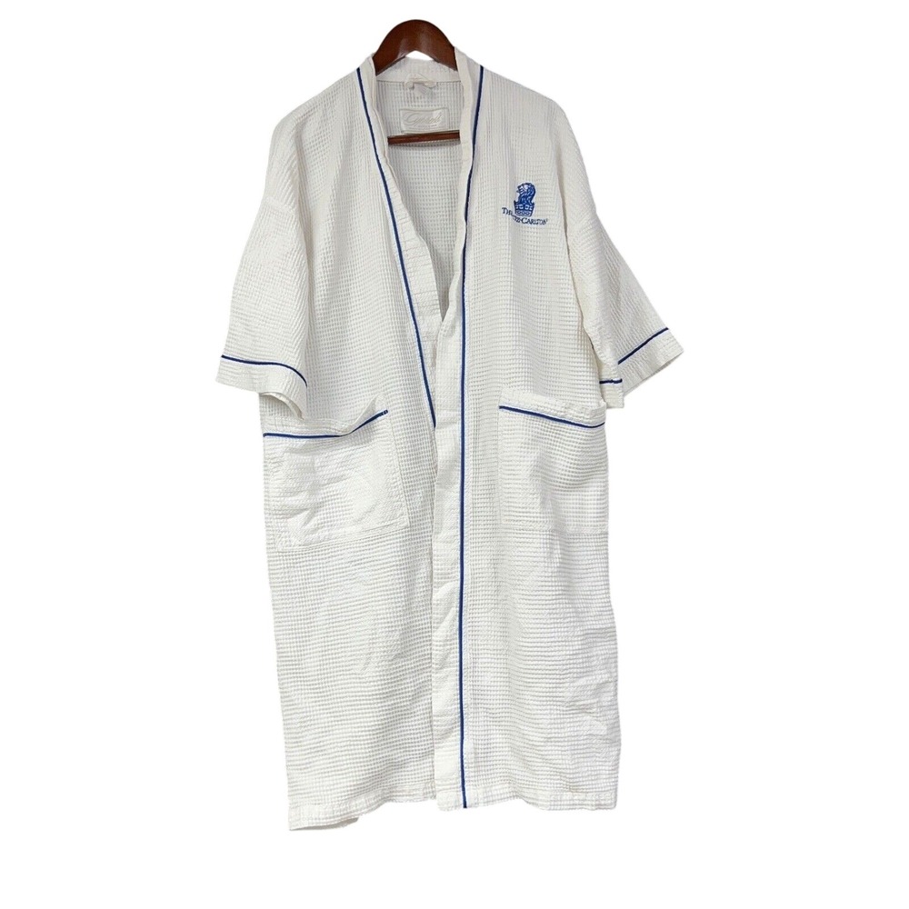 The Ritz-Carlton VTG LOGO Waffle Robe Spa Bath Hotel Blue Trim OSFA MISSING BELT